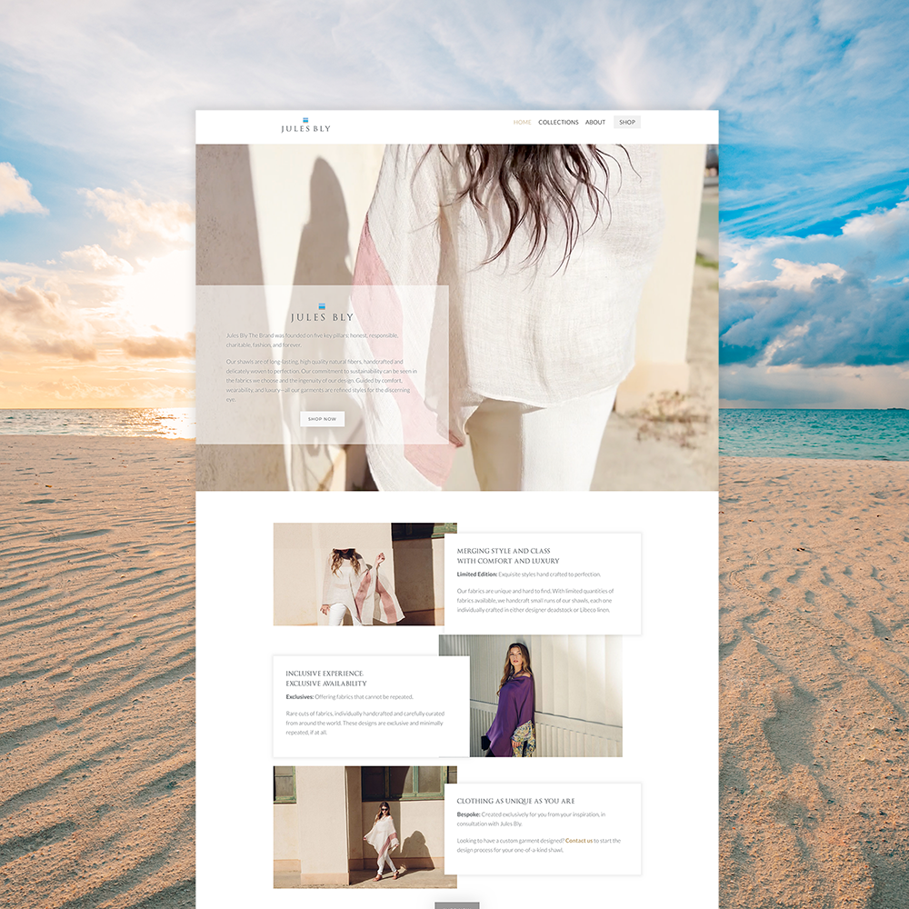 Jules Bly - Luxury Shawls - 1 Page WordPress Website