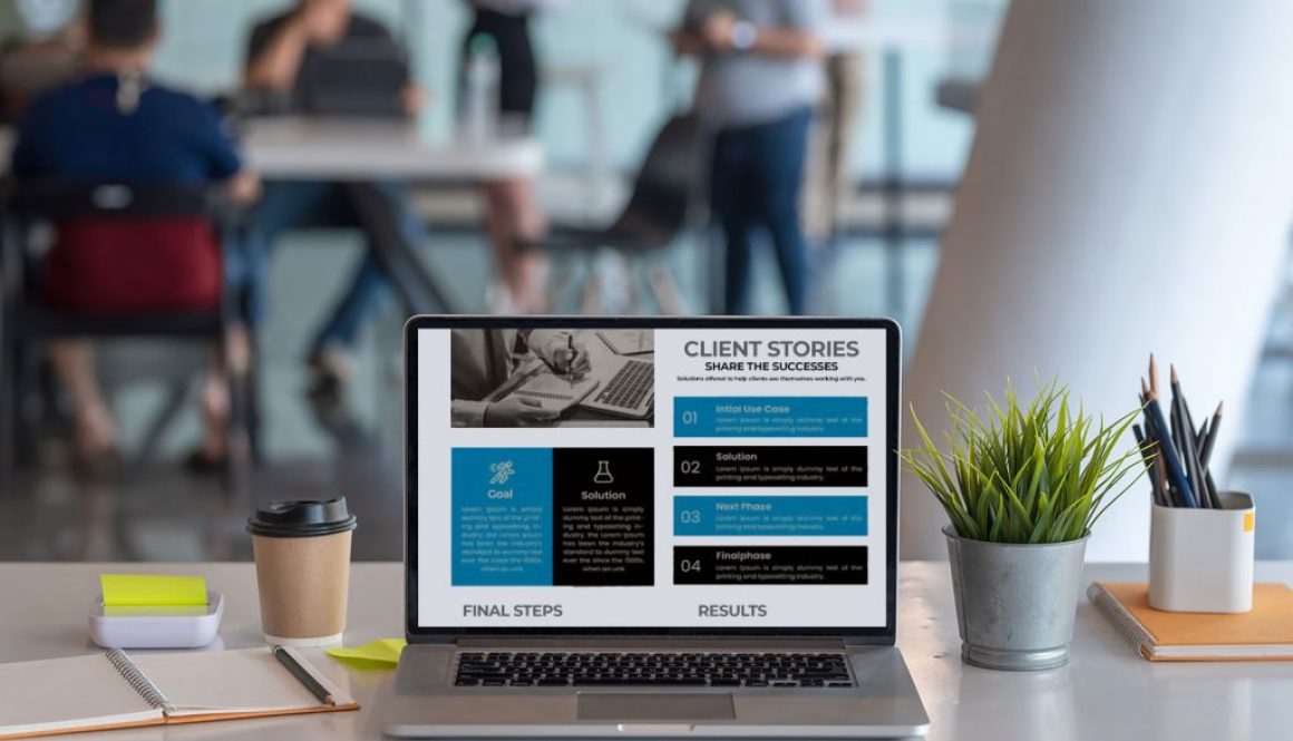 Laptop on desk with website case study
