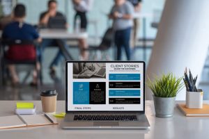 Laptop on desk with website case study