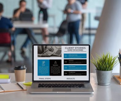 Laptop on desk with website case study