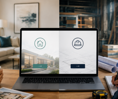 Homeowner and contractor viewing separate customer paths on the same business website.